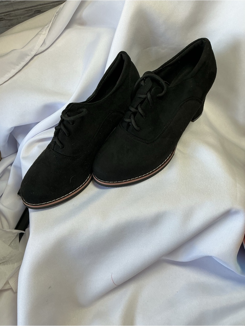 ★ Black Faux Suede Lace Up Oxford Block Heel Shoes EU 42 Women’s 10-10.5 - Picture 7 of 10